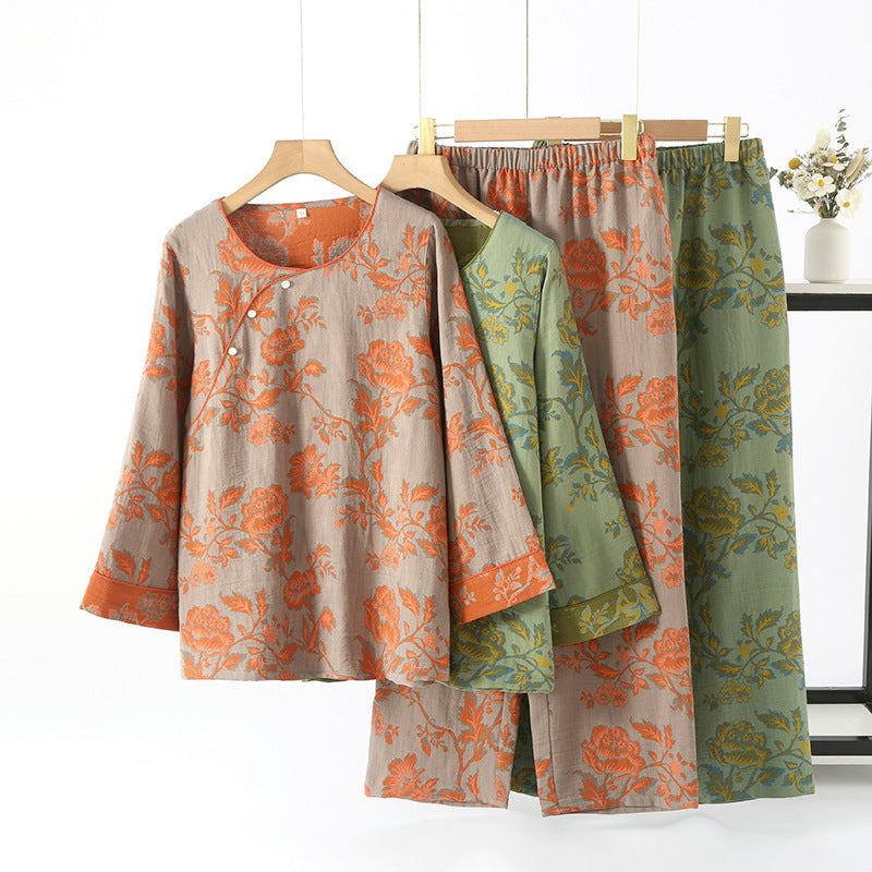Retro Floral Theme Baumwoll-Pyjama-Set