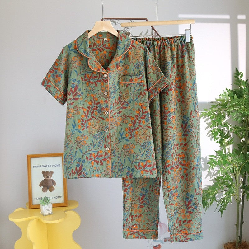 Vintage Blumenmuster Baumwoll-Pyjama-Set
