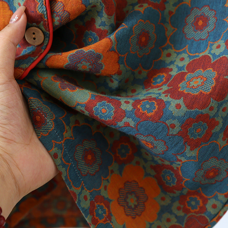 Retro Schlafanzug-Set mit Blumenmuster aus Baumwolle