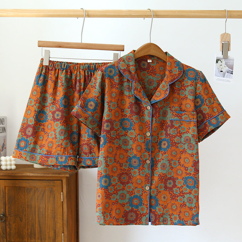 Retro Schlafanzug-Set mit Blumenmuster aus Baumwolle