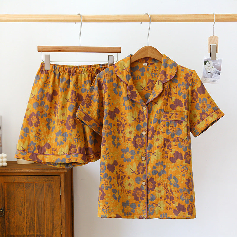 Retro Schlafanzug-Set mit Blumenmuster aus Baumwolle