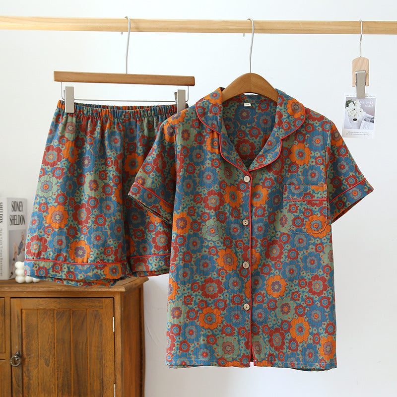 Retro Schlafanzug-Set mit Blumenmuster aus Baumwolle