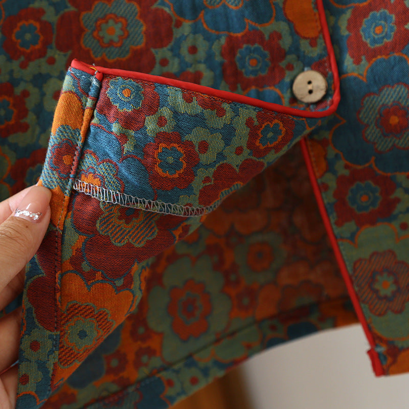 Retro Schlafanzug-Set mit Blumenmuster aus Baumwolle